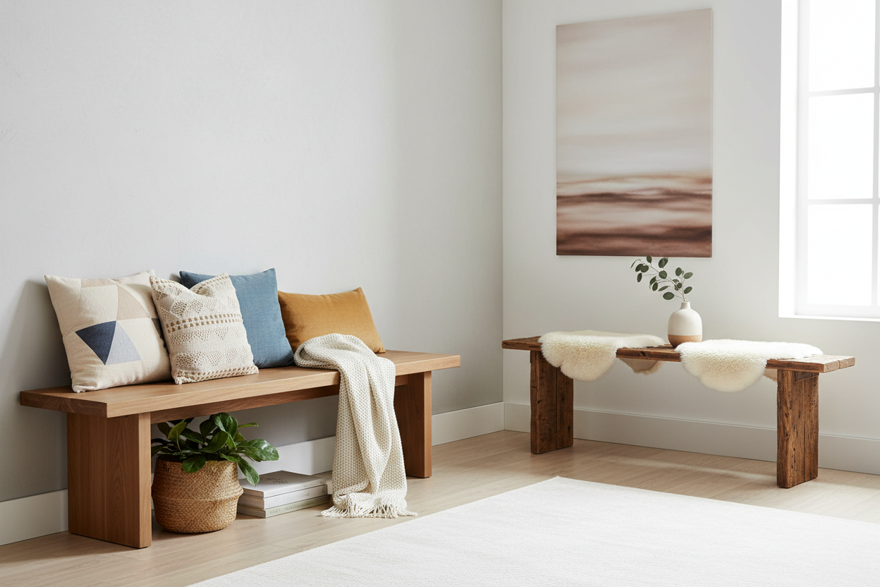 Houten bankjes in de woonkamer: veelzijdige opties en stijlen