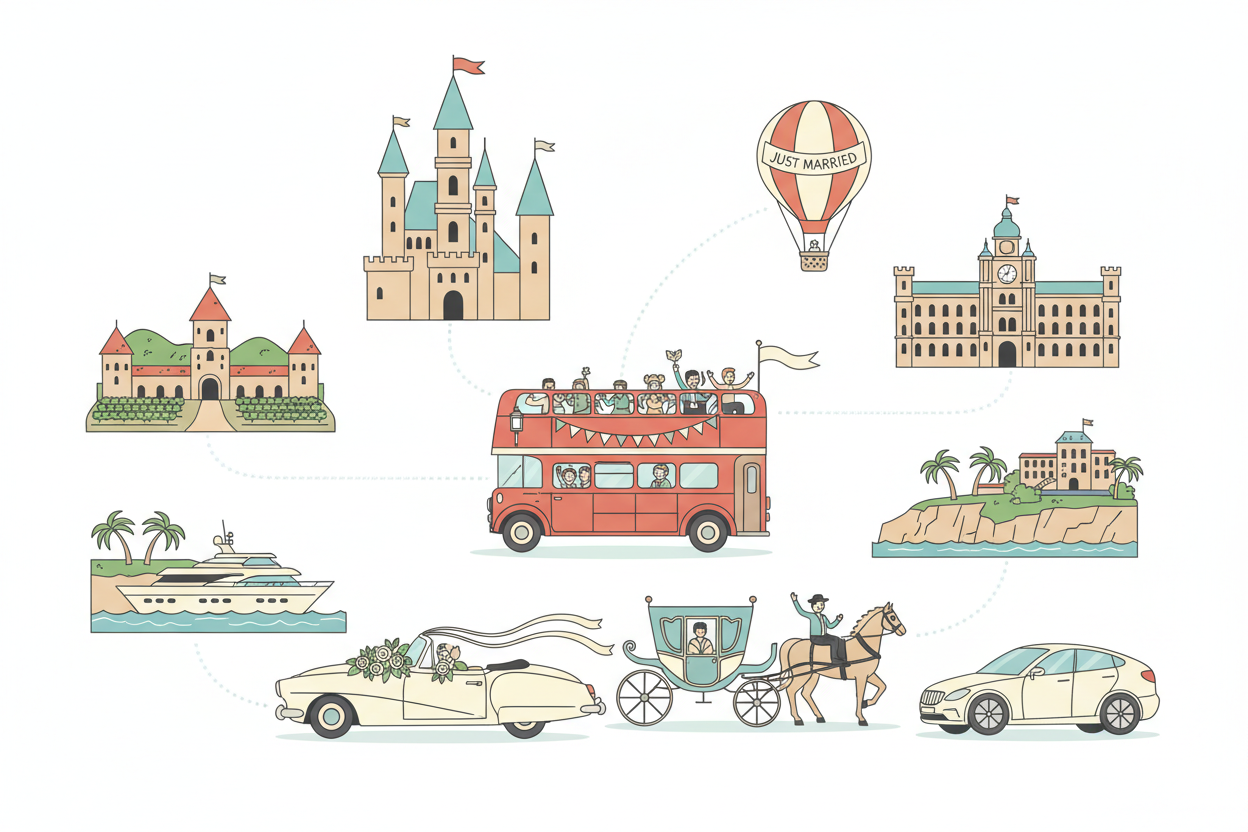 Wat zijn de beste opties voor trouwvervoer bij populaire trouwlocaties