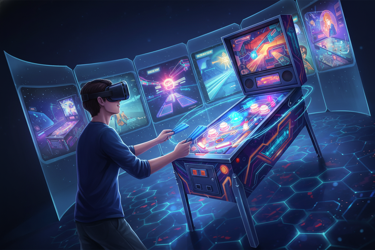 Kun je pinball online ervaren in een vr arcade omgeving?