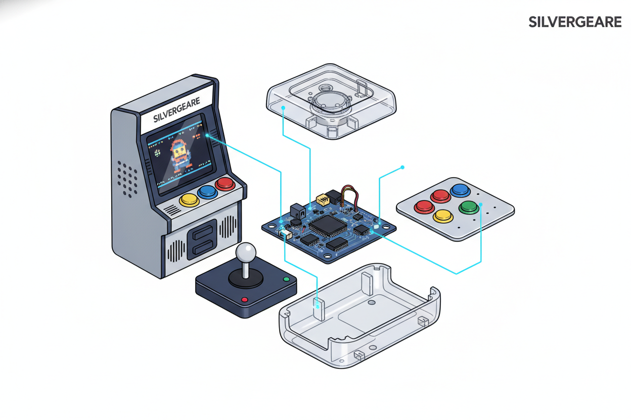 Hoe werkt de silvergear mini retro arcade spelcomputer?